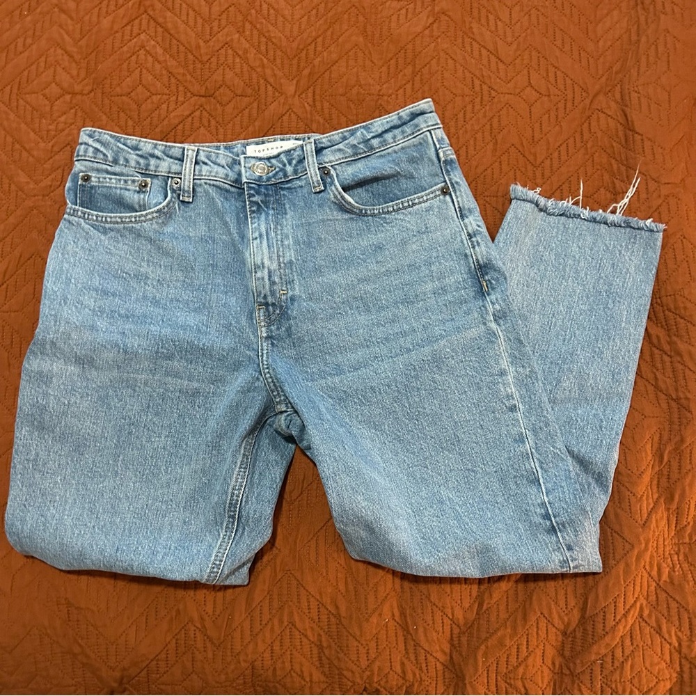 Topshop Straight Leg Jeans - Light Blue